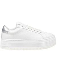 Calvin Klein - Zilveren Leren Platform Sneakers - Lyst