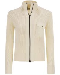 Herno - Truien & Vesten ,Wit ,Wol Full-Zip Ribbed Knit Mock Neck Sweater - Lyst