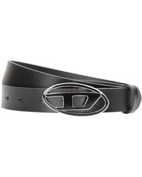 DIESEL - Accessoires ,Zwart ,Leer Zwart Leren Riem Met Ovaal Gesp - Lyst