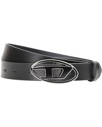 DIESEL - Accessoires ,Zwart ,Leer Zwart Leren Riem Met Ovaal Gesp - Lyst