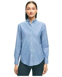 Brooks Brothers - Camisa azul de algodón supima elástico sin planchar con cuello abotonado - Lyst