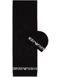 Emporio Armani - Set cappello e sciarpa in maglia con logo a contrasto - Lyst