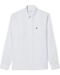 Lacoste - Overhemden ,Blauw ,Linnen Linnen Regular Fit Overhemd Blauw/Blauw/Wit - Lyst