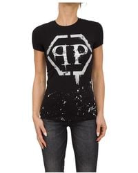 Philipp Plein - Tops ,Zwart ,Katoen Zwarte Ronde Hals T-Shirt - Lyst