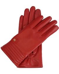 Kazar - Accessoires ,Rood ,Leer Rode Handschoenen Van Glad Leer Met Opvallend Quilten - Lyst