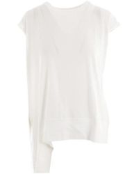 Yohji Yamamoto - T-shirt asimmetrica in jersey di cotone bianco - Lyst