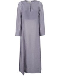 Tory Burch - Kleedjes ,Paars ,Linnen Geplooide Kaftan Van Linnen En Zijde - Lyst
