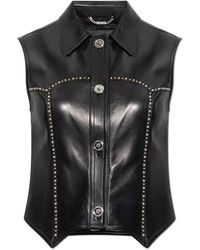 Versace - Leren Gilet Met Studs - Lyst