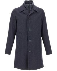 Herno - Jassen ,Blauw ,Wol Single-Breasted Coat - Lyst