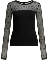 Pinko - Lange Mouwen Kant Top Met Geribbelde Bodice - Lyst