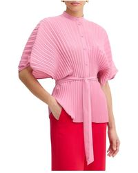 Twinset - Overhemden ,Roze ,Polyester Geplooide Blouse Met Riem - Lyst