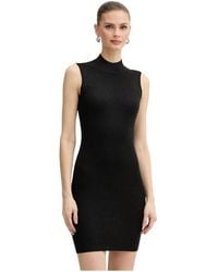 ARMANI EXCHANGE - Kleedjes ,Zwart ,Polyester Jurk Van Ribgebreide Stof Zonder Mouwen - Lyst