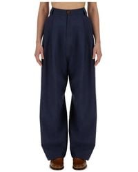 Alysi - Broeken ,Blauw ,Wol Wijde Canvas Broek - Lyst