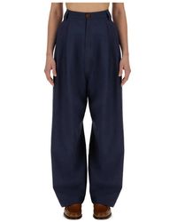 Alysi - Broeken ,Blauw ,Wol Wijde Canvas Broek - Lyst