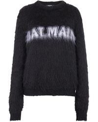 Balmain - Gebürstete Garnpullover mit Logo - Lyst