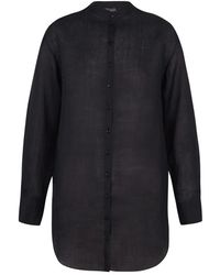 Cortana - Overhemden ,Zwart ,Oversized Ramie Shirt Met Mao-Kraag - Lyst