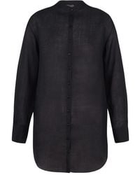 Cortana - Overhemden ,Zwart ,Oversized Ramie Shirt Met Mao-Kraag - Lyst