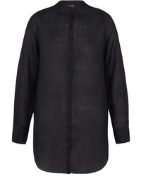 Cortana - Overhemden ,Zwart ,Oversized Ramie Shirt Met Mao-Kraag - Lyst