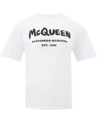 McQueen - Wit Katoenen Logo Print T-Shirt - Lyst