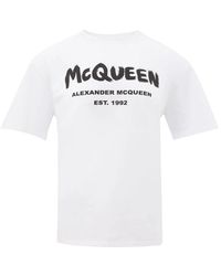 McQueen - Weißes Baumwoll Logo Print T-Shirt - Lyst