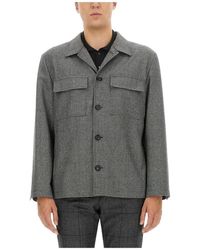 Lardini - Jassen ,Grijs ,Wol Houndstooth Print Button-Up Shirt Jacket - Lyst