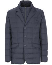 Herno - Blaue daunenjacke mit hohem kragen - Lyst