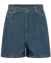 Marine Serre - Korte Broeken ,Blauw ,Denim Panelled Denim Shorts - Lyst