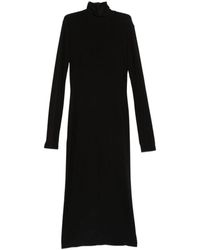 Norma Kamali - Kleedjes ,Zwart ,Polyester Jurk Met Lange Mouwen En Col Tot Halverwege De Kuit - Lyst
