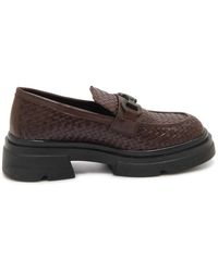 Emanuélle Vee - Schoenen ,Bruin ,Geweven Leren Bruine Loafer Model 442M - Lyst