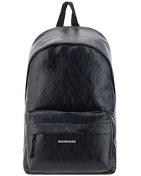 Balenciaga - Tassen ,Zwart ,Leer Explorer Rugzak Met Logo Print - Lyst