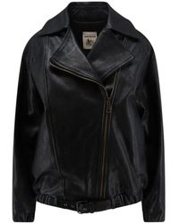 Semicouture - Jassen ,Zwart ,Leer Oversized Leren Jack Met Textuur - Lyst