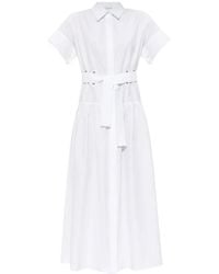 Max Mara - Kleedjes ,Wit ,Agoraio Midi-Jurk Met Riem En Korte Mouwen - Lyst