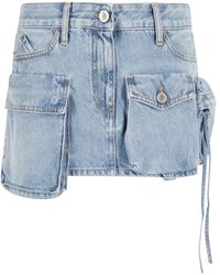 The Attico - Denim Mini Rok Blauw Knoop Rits - Lyst