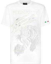 Philipp Plein - Fitness ,Wit ,Katoen T-Shirt Ronde Hals Tiger - Lyst