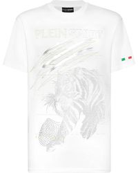 Philipp Plein - Fitness ,Wit ,Katoen T-Shirt Ronde Hals Tiger - Lyst