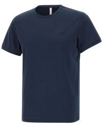 Sun 68 - Tops ,Blauw ,Katoen Katoenen T-Shirt Met Geborduurd Logo - Lyst