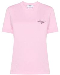 MSGM - Tops ,Roze ,Katoen Roze Paarse Katoenen T-Shirt - Lyst