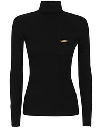 Elisabetta Franchi - Schwarzer Gerippter Rollkragenpullover Aw25 - Lyst