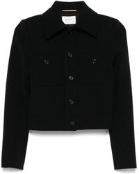Saint Laurent - Schwarze Knopfjacke Mit Aufgesetzten Taschen - Lyst