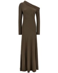 Alberta Ferretti - Kleedjes ,Bruin ,Asymmetrische Jurk Met Één Schouder En Lange Lengte - Lyst