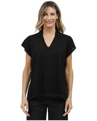 Gran Sasso - Overhemden ,Zwart ,Katoen Mouwloze Polo Met V-Hals En Lurex Bies - Lyst