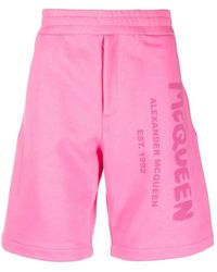 McQueen - Logo Cotton Shorts - Lyst