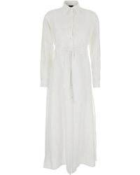 Plain - Kleid Mit Klassischem Kragen Und Verstellbarem Rock Aus Leinen - Lyst