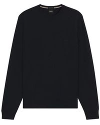HUGO - Truien & Vesten ,Blauw ,Wol Regular-Fit Trui Van Scheerwol Met Geborduurd Logo - Lyst