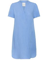 Part Two - Kleedjes ,Blauw ,Linnen Zilvermeer Blauwe Jurk Met Korte Mouwen - Lyst
