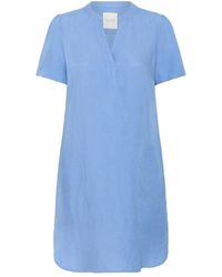 Part Two - Kleedjes ,Blauw ,Linnen Zilvermeer Blauwe Jurk Met Korte Mouwen - Lyst