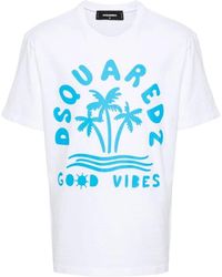 DSquared² - Tops ,Wit ,Katoen T-Shirts En Polo's Met Grafische Print En Ronde Hals - Lyst