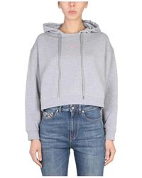Stella McCartney - Hoodies & Sweatvesten ,Grijs ,Katoen Geborduurde Logo Hoodie Cropped Sweatshirt - Lyst