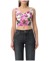 Dolce & Gabbana - Bustier En Coton Melange A Fleurs - Lyst