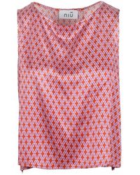 Niu - Seidenärmellose bluse mit rundhalsausschnitt - Lyst